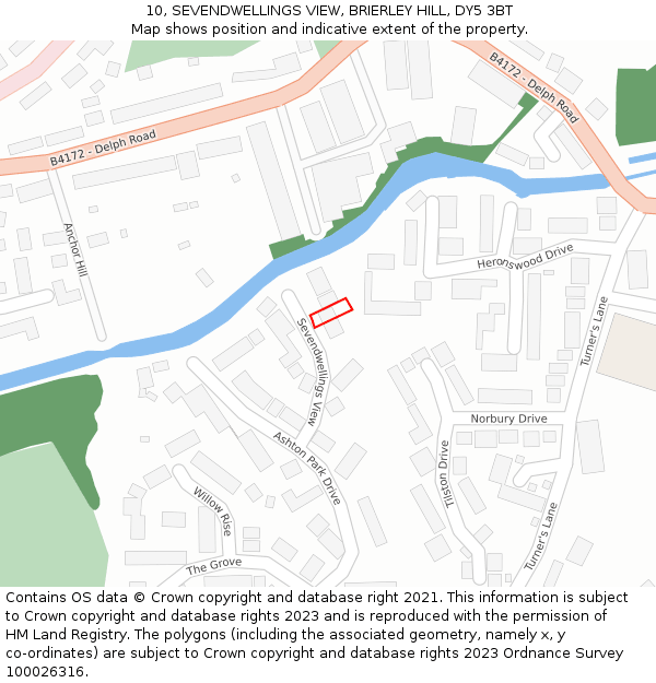 10, SEVENDWELLINGS VIEW, BRIERLEY HILL, DY5 3BT: Location map and indicative extent of plot