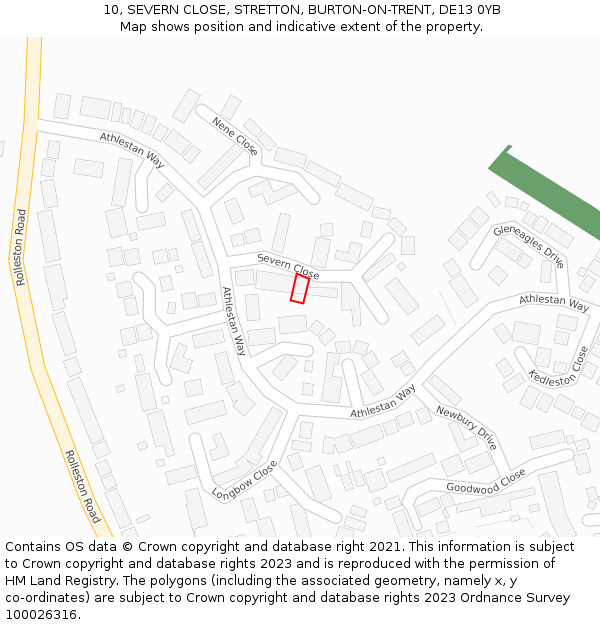 10, SEVERN CLOSE, STRETTON, BURTON-ON-TRENT, DE13 0YB: Location map and indicative extent of plot
