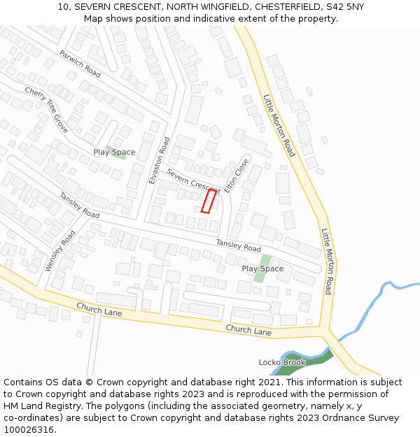 10, SEVERN CRESCENT, NORTH WINGFIELD, CHESTERFIELD, S42 5NY: Location map and indicative extent of plot