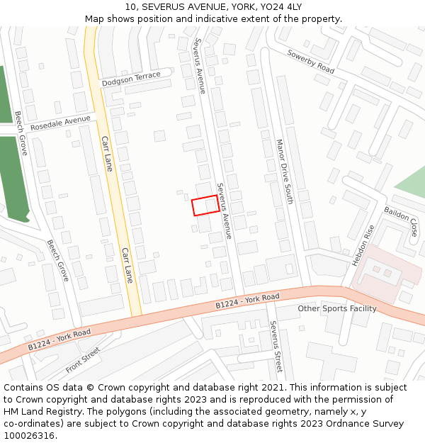 10, SEVERUS AVENUE, YORK, YO24 4LY: Location map and indicative extent of plot