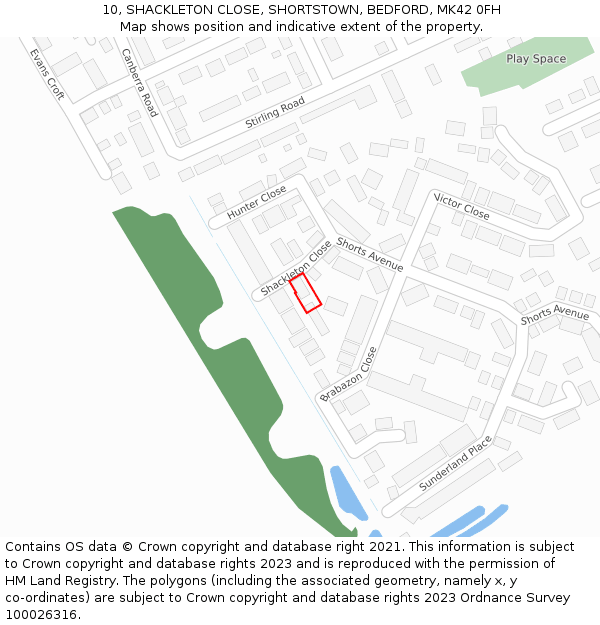 10, SHACKLETON CLOSE, SHORTSTOWN, BEDFORD, MK42 0FH: Location map and indicative extent of plot