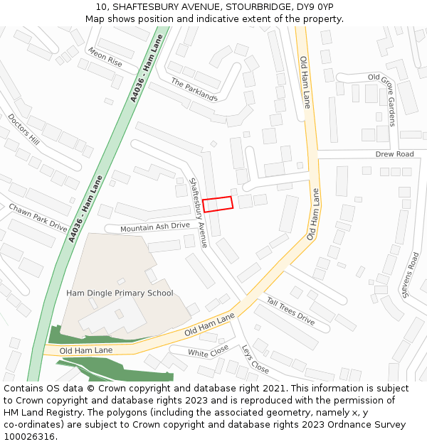 10, SHAFTESBURY AVENUE, STOURBRIDGE, DY9 0YP: Location map and indicative extent of plot