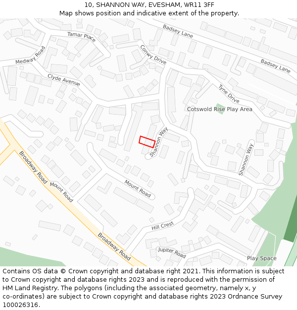 10, SHANNON WAY, EVESHAM, WR11 3FF: Location map and indicative extent of plot