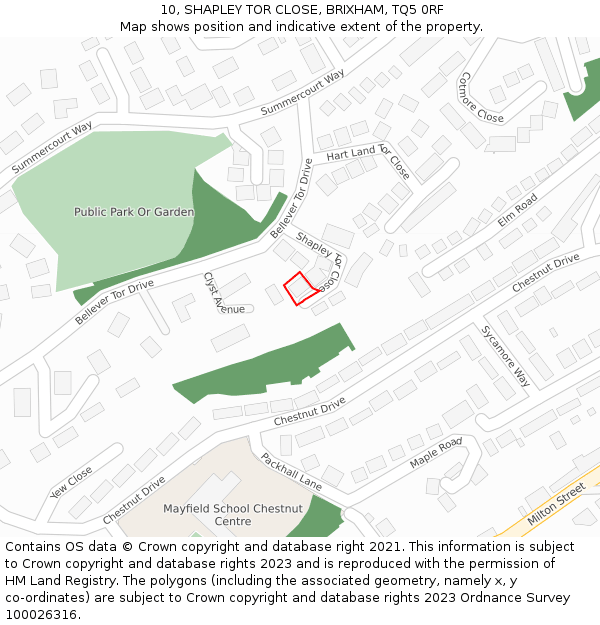 10, SHAPLEY TOR CLOSE, BRIXHAM, TQ5 0RF: Location map and indicative extent of plot