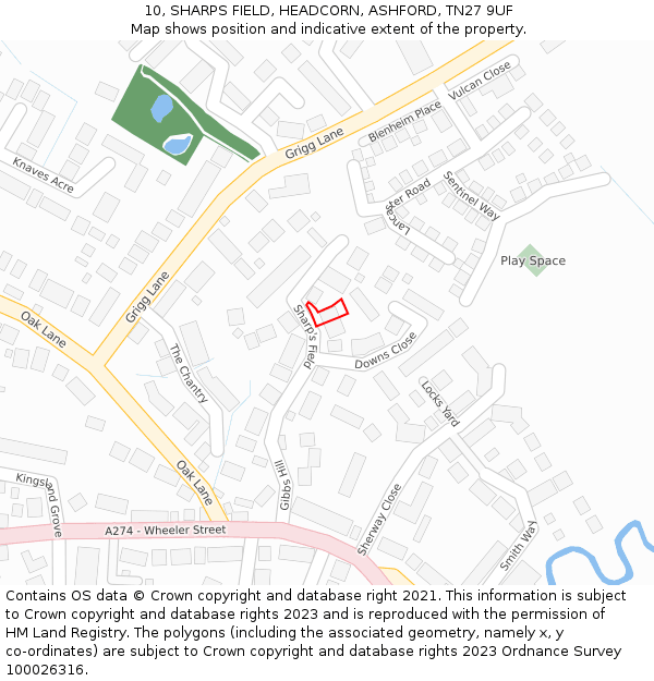 10, SHARPS FIELD, HEADCORN, ASHFORD, TN27 9UF: Location map and indicative extent of plot