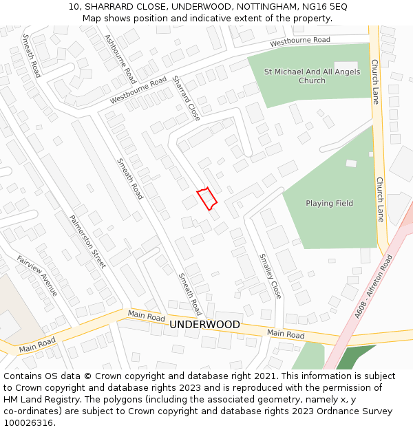 10, SHARRARD CLOSE, UNDERWOOD, NOTTINGHAM, NG16 5EQ: Location map and indicative extent of plot