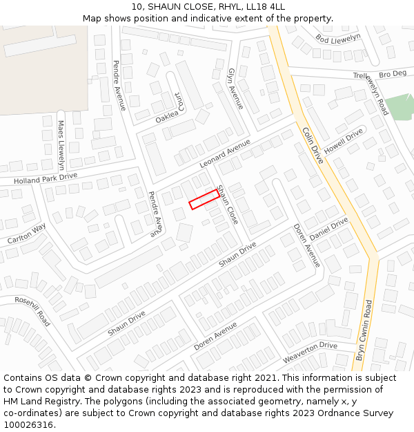 10, SHAUN CLOSE, RHYL, LL18 4LL: Location map and indicative extent of plot