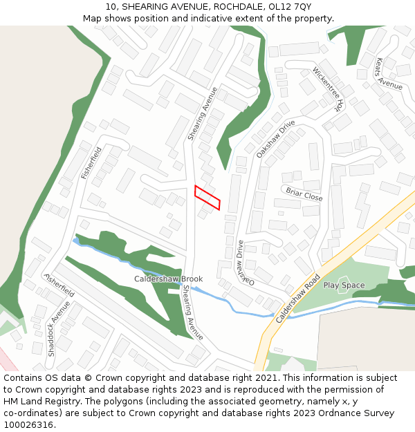 10, SHEARING AVENUE, ROCHDALE, OL12 7QY: Location map and indicative extent of plot