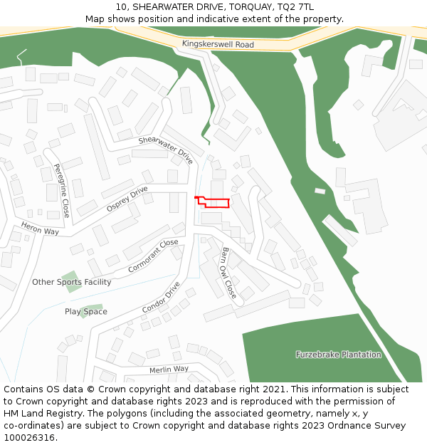 10, SHEARWATER DRIVE, TORQUAY, TQ2 7TL: Location map and indicative extent of plot