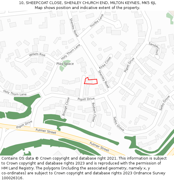 10, SHEEPCOAT CLOSE, SHENLEY CHURCH END, MILTON KEYNES, MK5 6JL: Location map and indicative extent of plot