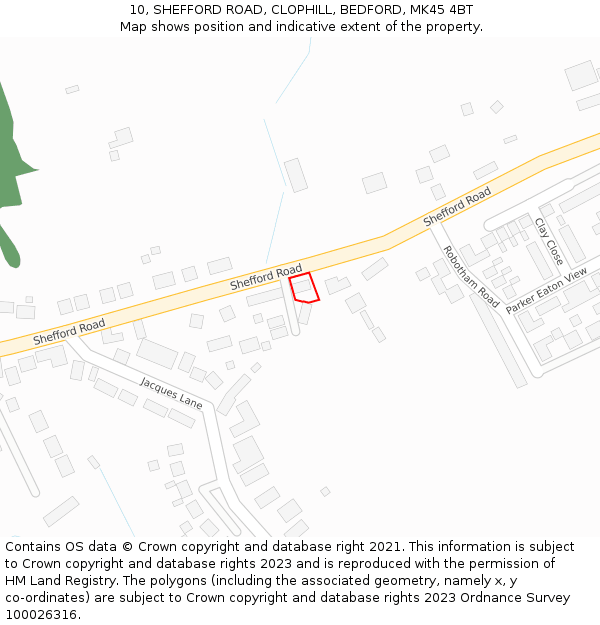 10, SHEFFORD ROAD, CLOPHILL, BEDFORD, MK45 4BT: Location map and indicative extent of plot