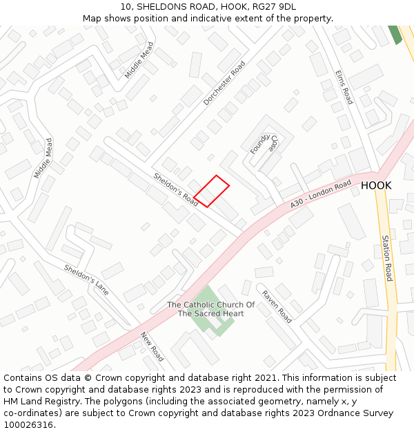 10, SHELDONS ROAD, HOOK, RG27 9DL: Location map and indicative extent of plot