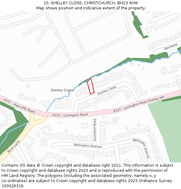 10, SHELLEY CLOSE, CHRISTCHURCH, BH23 4HW: Location map and indicative extent of plot