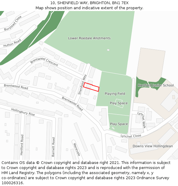 10, SHENFIELD WAY, BRIGHTON, BN1 7EX: Location map and indicative extent of plot