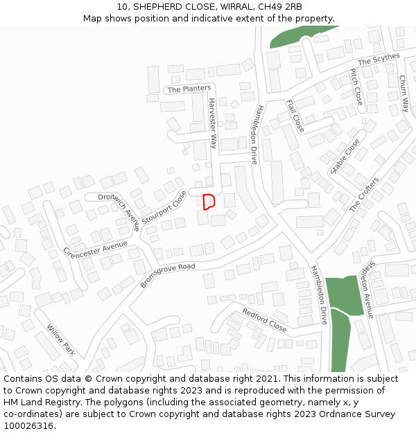 10, SHEPHERD CLOSE, WIRRAL, CH49 2RB: Location map and indicative extent of plot
