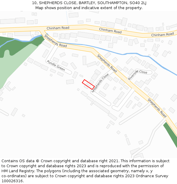 10, SHEPHERDS CLOSE, BARTLEY, SOUTHAMPTON, SO40 2LJ: Location map and indicative extent of plot