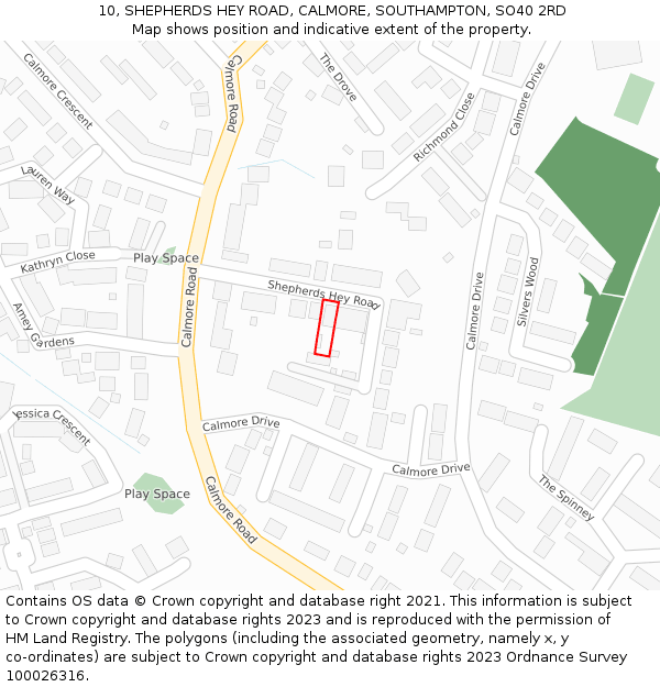 10, SHEPHERDS HEY ROAD, CALMORE, SOUTHAMPTON, SO40 2RD: Location map and indicative extent of plot