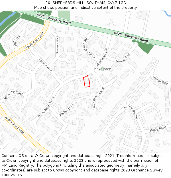 10, SHEPHERDS HILL, SOUTHAM, CV47 1GD: Location map and indicative extent of plot