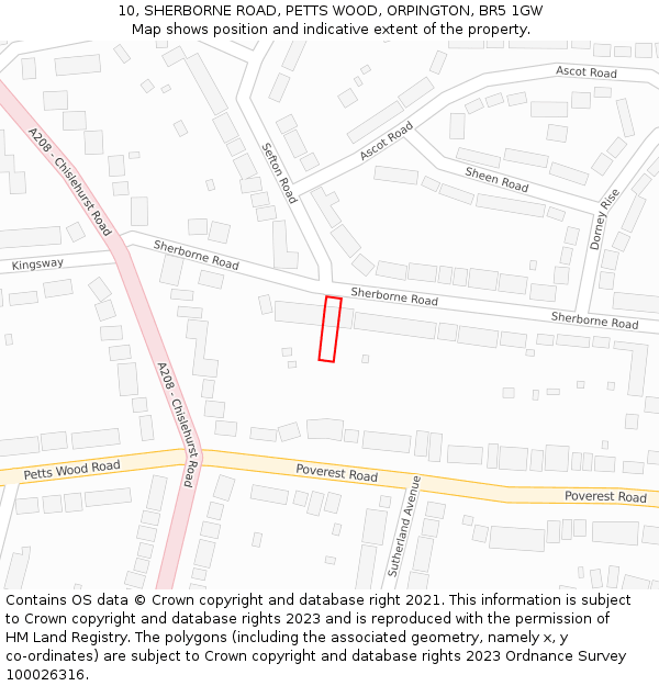 10, SHERBORNE ROAD, PETTS WOOD, ORPINGTON, BR5 1GW: Location map and indicative extent of plot