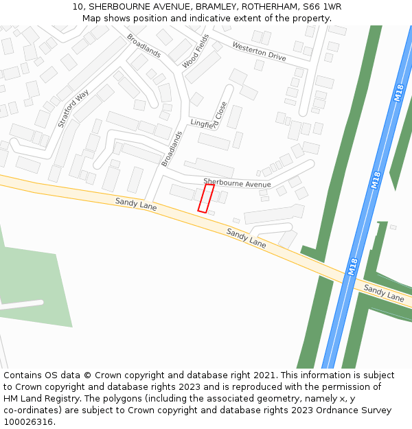 10, SHERBOURNE AVENUE, BRAMLEY, ROTHERHAM, S66 1WR: Location map and indicative extent of plot