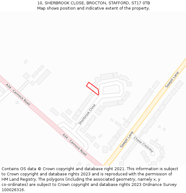 10, SHERBROOK CLOSE, BROCTON, STAFFORD, ST17 0TB: Location map and indicative extent of plot