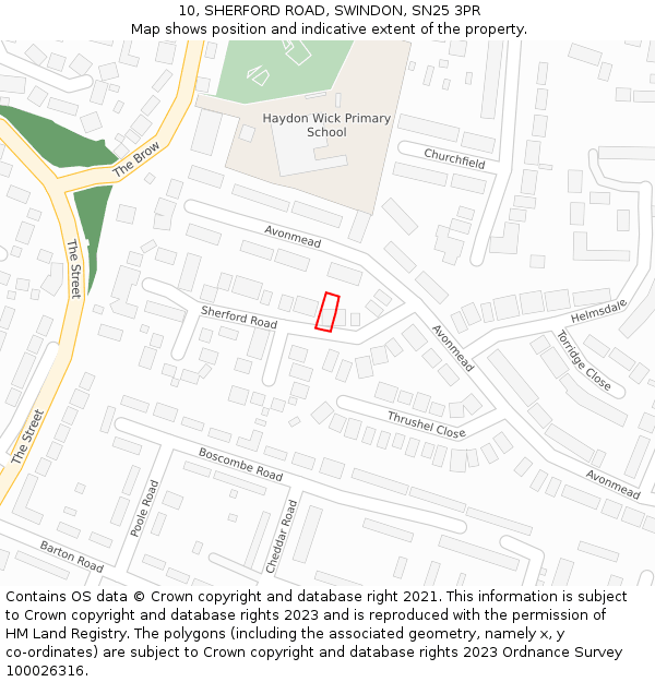 10, SHERFORD ROAD, SWINDON, SN25 3PR: Location map and indicative extent of plot