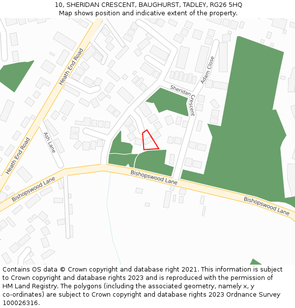 10, SHERIDAN CRESCENT, BAUGHURST, TADLEY, RG26 5HQ: Location map and indicative extent of plot