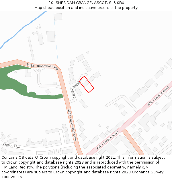 10, SHERIDAN GRANGE, ASCOT, SL5 0BX: Location map and indicative extent of plot