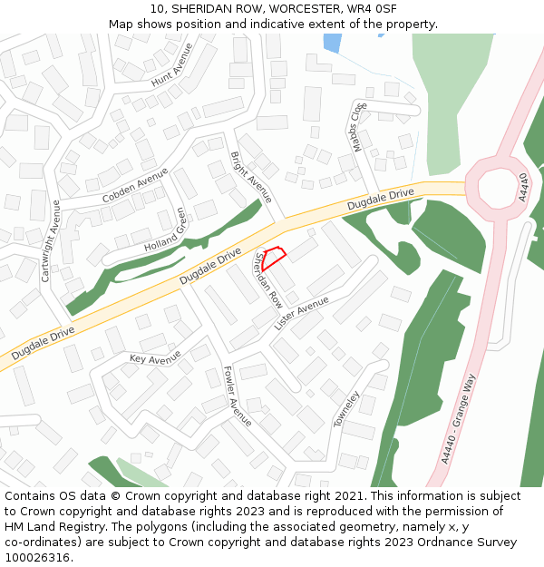 10, SHERIDAN ROW, WORCESTER, WR4 0SF: Location map and indicative extent of plot