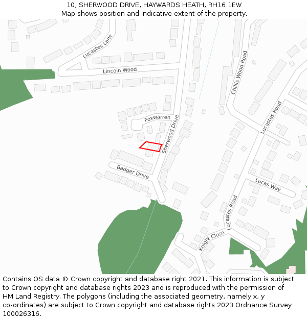 10, SHERWOOD DRIVE, HAYWARDS HEATH, RH16 1EW: Location map and indicative extent of plot