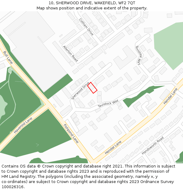 10, SHERWOOD DRIVE, WAKEFIELD, WF2 7QT: Location map and indicative extent of plot