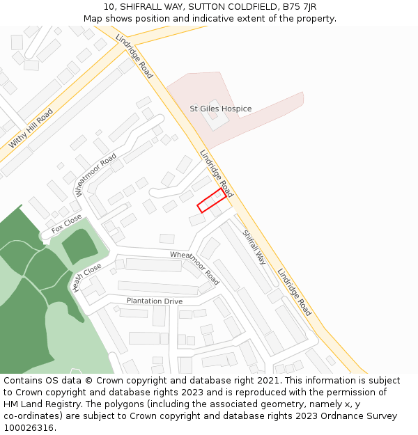 10, SHIFRALL WAY, SUTTON COLDFIELD, B75 7JR: Location map and indicative extent of plot