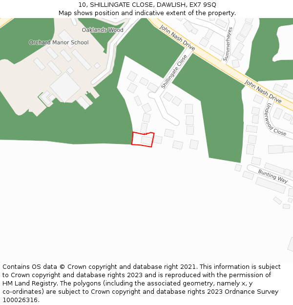 10, SHILLINGATE CLOSE, DAWLISH, EX7 9SQ: Location map and indicative extent of plot