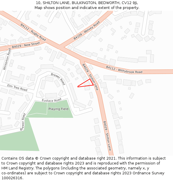 10, SHILTON LANE, BULKINGTON, BEDWORTH, CV12 9JL: Location map and indicative extent of plot