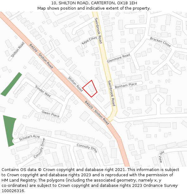 10, SHILTON ROAD, CARTERTON, OX18 1EH: Location map and indicative extent of plot