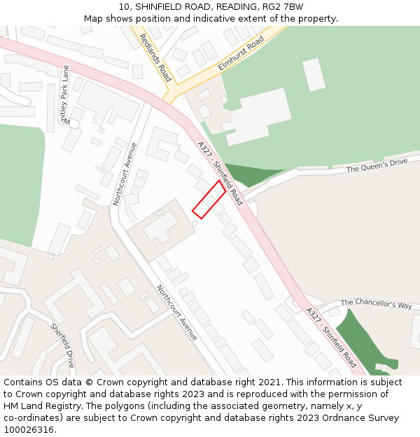 10, SHINFIELD ROAD, READING, RG2 7BW: Location map and indicative extent of plot