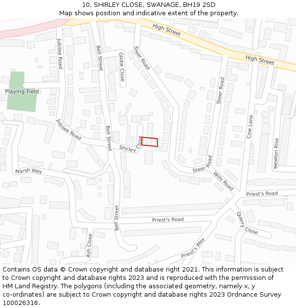 10, SHIRLEY CLOSE, SWANAGE, BH19 2SD: Location map and indicative extent of plot