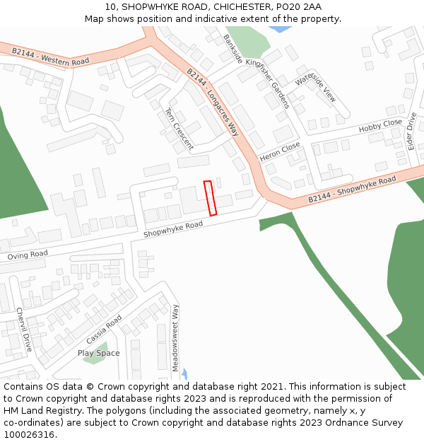 10, SHOPWHYKE ROAD, CHICHESTER, PO20 2AA: Location map and indicative extent of plot