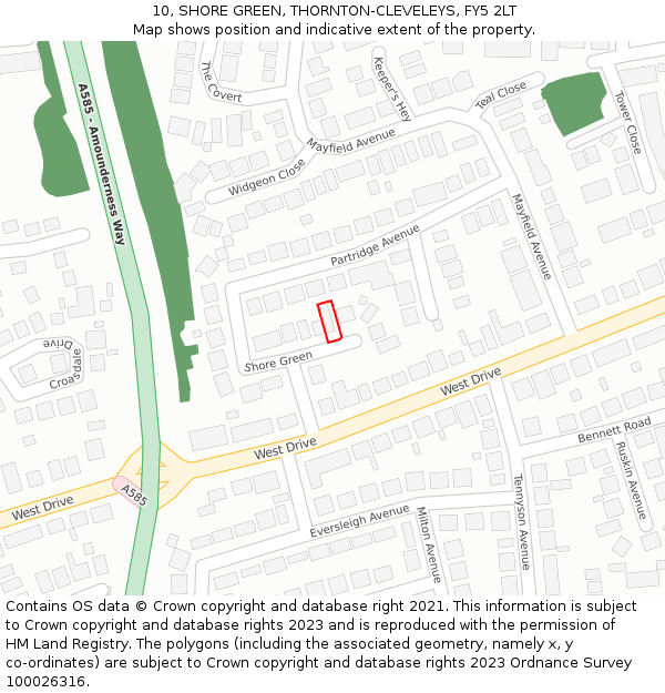 10, SHORE GREEN, THORNTON-CLEVELEYS, FY5 2LT: Location map and indicative extent of plot