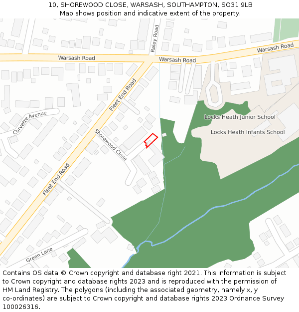 10, SHOREWOOD CLOSE, WARSASH, SOUTHAMPTON, SO31 9LB: Location map and indicative extent of plot