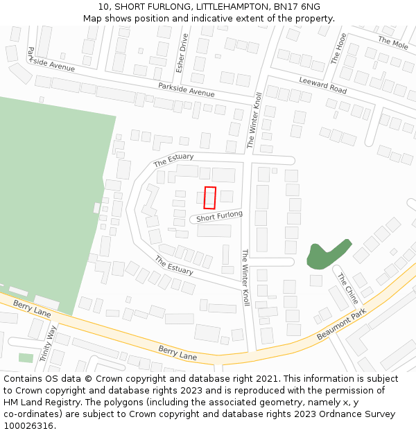 10, SHORT FURLONG, LITTLEHAMPTON, BN17 6NG: Location map and indicative extent of plot