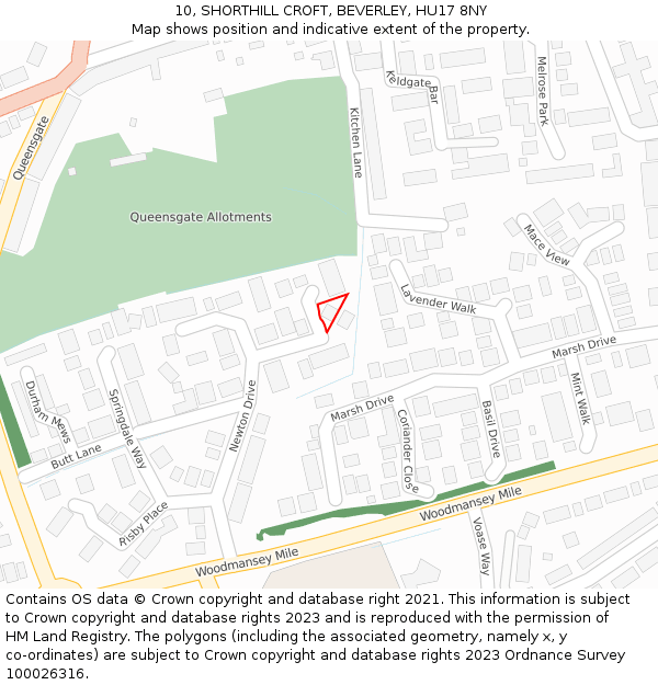 10, SHORTHILL CROFT, BEVERLEY, HU17 8NY: Location map and indicative extent of plot