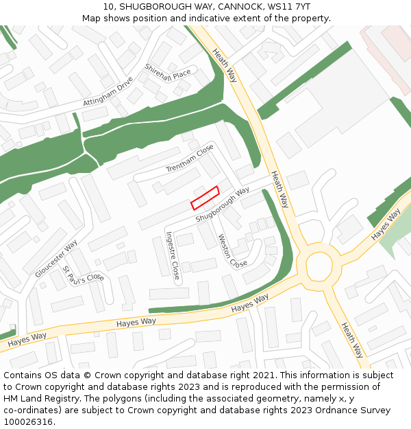 10, SHUGBOROUGH WAY, CANNOCK, WS11 7YT: Location map and indicative extent of plot