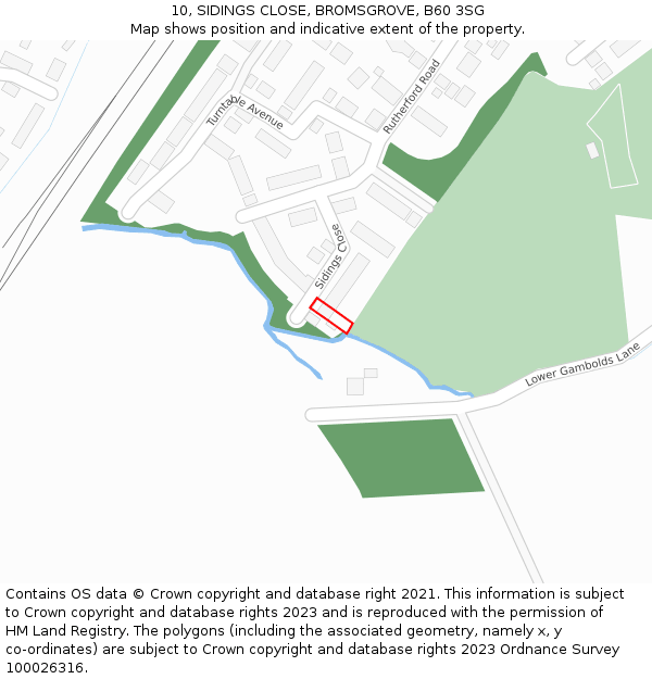 10, SIDINGS CLOSE, BROMSGROVE, B60 3SG: Location map and indicative extent of plot