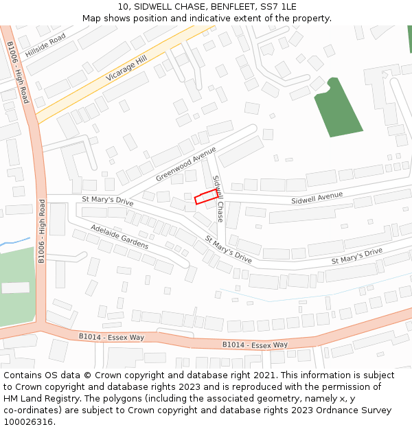 10, SIDWELL CHASE, BENFLEET, SS7 1LE: Location map and indicative extent of plot