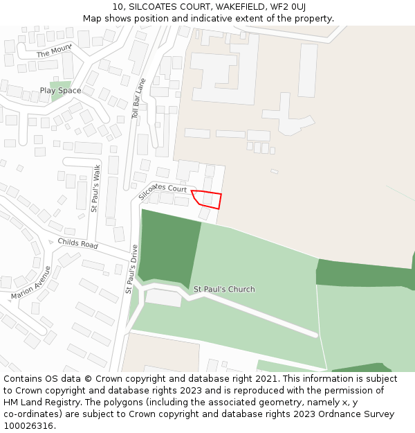 10, SILCOATES COURT, WAKEFIELD, WF2 0UJ: Location map and indicative extent of plot