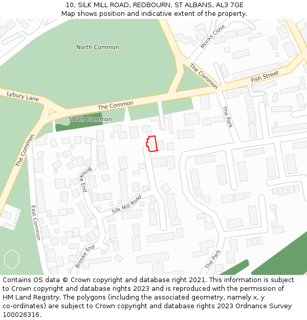10, SILK MILL ROAD, REDBOURN, ST ALBANS, AL3 7GE: Location map and indicative extent of plot