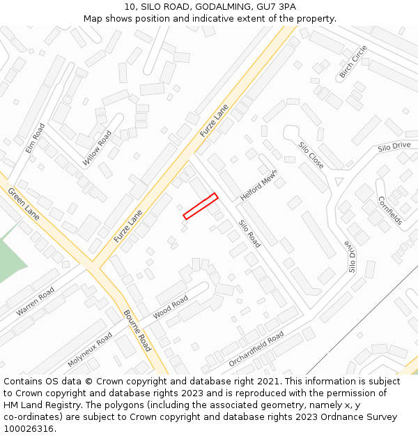 10, SILO ROAD, GODALMING, GU7 3PA: Location map and indicative extent of plot