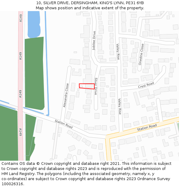 10, SILVER DRIVE, DERSINGHAM, KING'S LYNN, PE31 6YB: Location map and indicative extent of plot