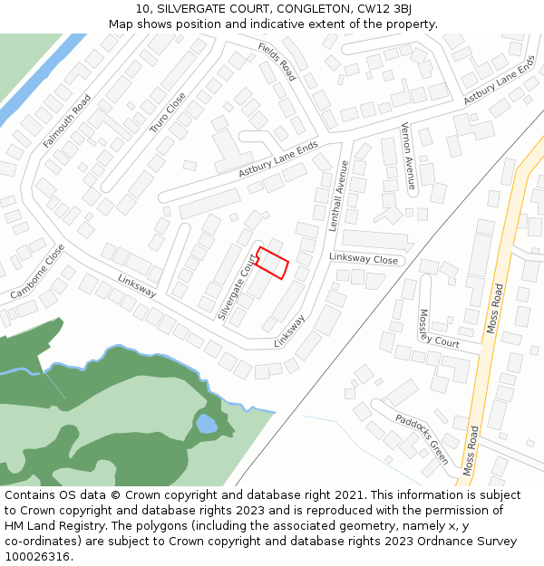 10, SILVERGATE COURT, CONGLETON, CW12 3BJ: Location map and indicative extent of plot